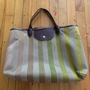 Longchamp unique Striped Canvas Tote Bag